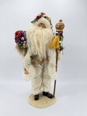 Kmart Santa Claus Christmas Figurine Floral Staff White Gold Decor 2.30 lb